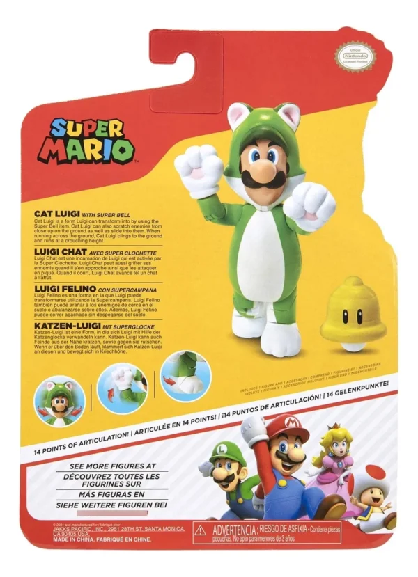 Super Mario Figura De Acción De Cat Luigi De 4 Pulgadas